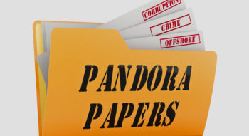 Yellow file marked Pandora Papers with tabs: Corruption, Crime and Offshore.