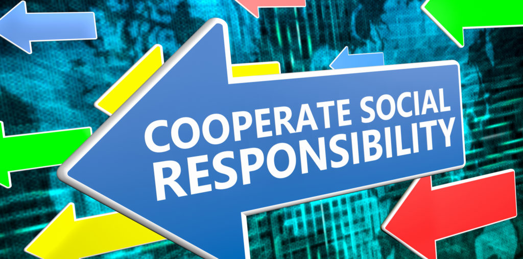 'Corporate Social Responsibilty' sign in the shape of an arrow.