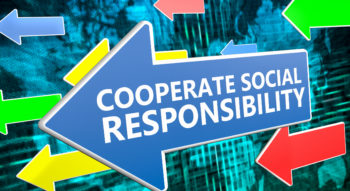 'Corporate Social Responsibilty' sign in the shape of an arrow.