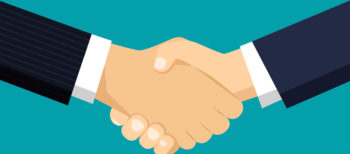 Handshake of two business people. Concept of agreement in finalising a sale. Vector flat style illustration