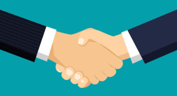 Handshake of two business people. Concept of agreement in finalising a sale. Vector flat style illustration